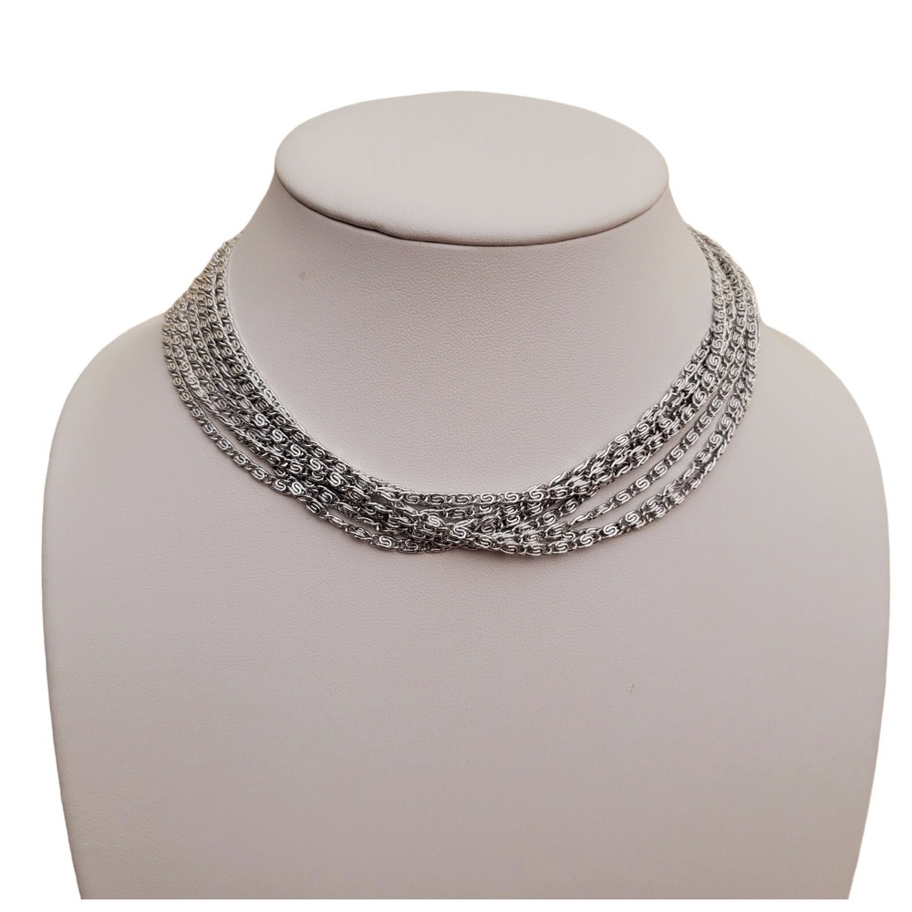 "SILVERY CASCADE" Choker 15" Multi-strand Silver Necklace Sarah Coventry Vintage